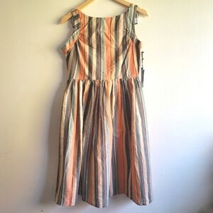 Saint Geraldine, Ivy Dress- Monaco Stripe, Tangerine/Grey/Cream/Light Teal,Small